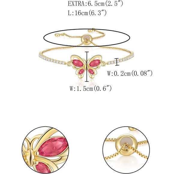 Women's Red Butterfly Dainty Trendy Adjustable Tennis Slide Bracelets Jewelry - Picture 5 of 6